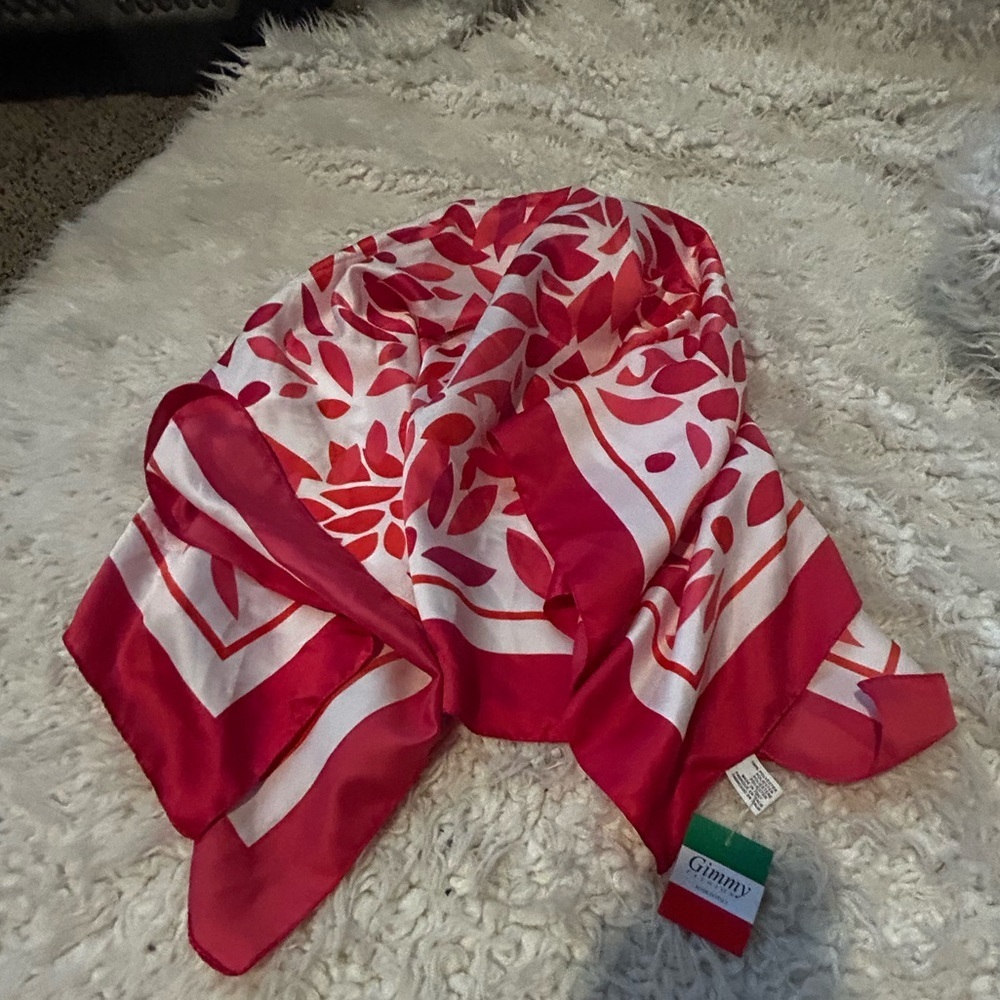 50%offw❤️ GIMMY Fashion in Italy hot pink Strawberry Coral floral Leaf scarf 81